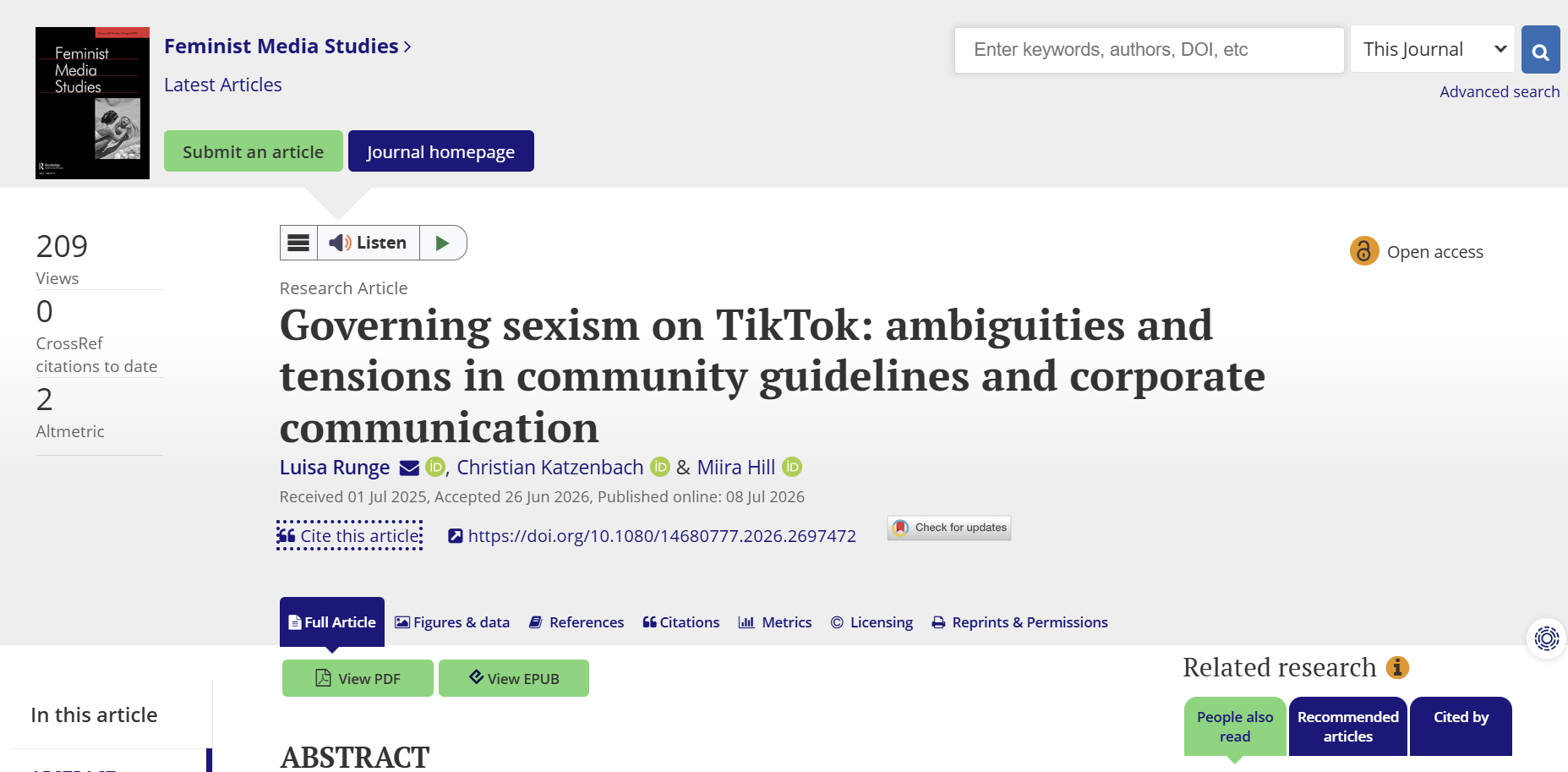 New Publication: Governing Sexism on TikTok